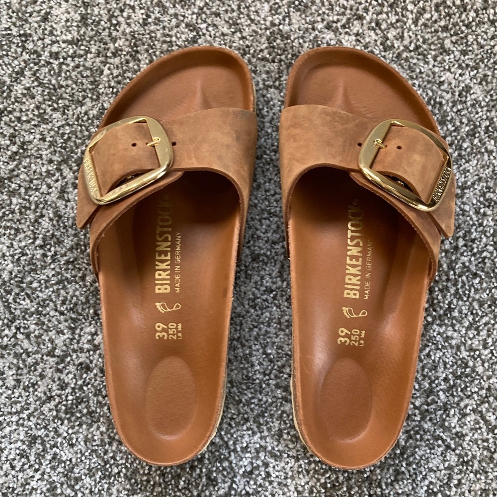 Birkenstock Brown Sandals with Gold Detail